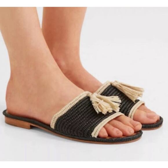 NIB! Carrie Forbes Adam Pom raffia Slide Sandals - Picture 8 of 8
